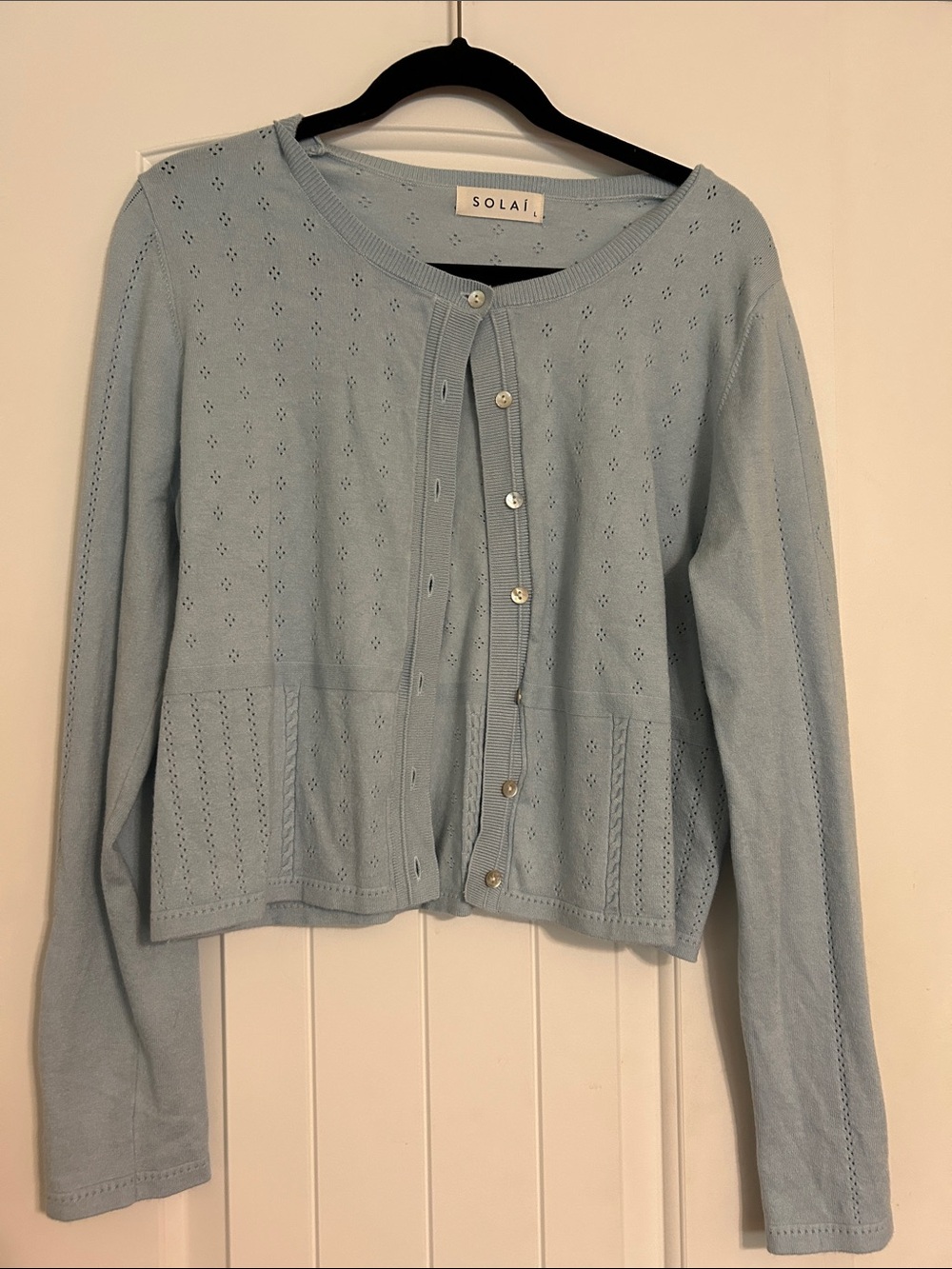 SOLAI Pastel Blue Eyelet Knit Button-Front Cardigan